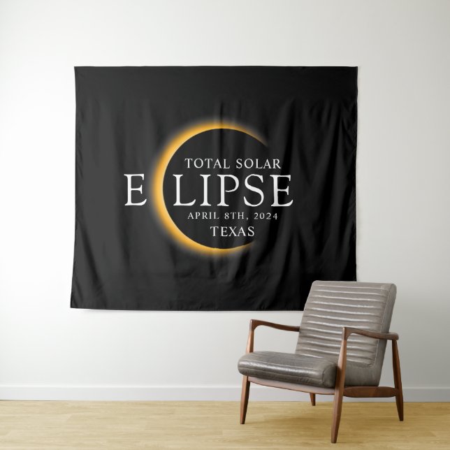 Modern Black & Gold 2024 Texas Total Solar Eclipse Tapestry (In Situ (Horizontal))