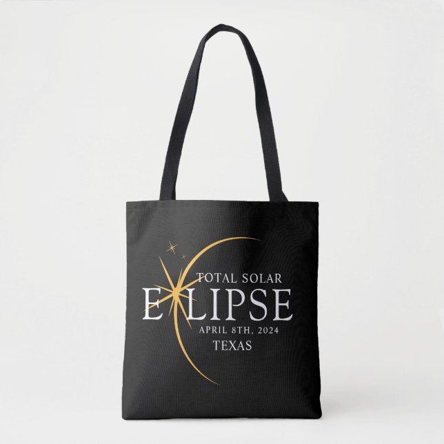 Modern Black & Gold 2024 Texas Total Solar Eclipse Tote Bag (Front)
