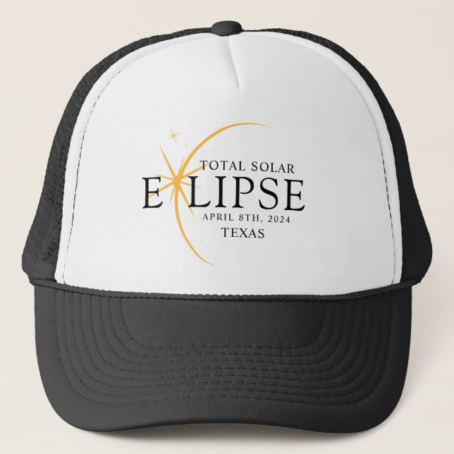 Modern Black & Gold 2024 Texas Total Solar Eclipse Trucker Hat (Front)