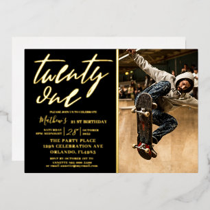 Modern Black & Gold 21'st Birthday Invitation