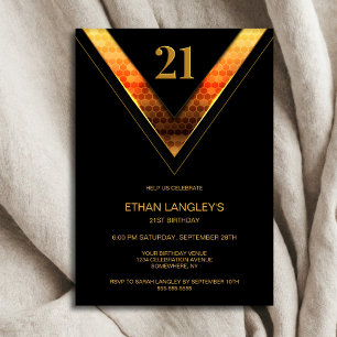 Modern Black Gold 21st Birthday Party Invitation