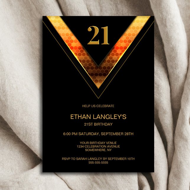Modern Black Gold 21st Birthday Party Invitation (Creator Uploaded)