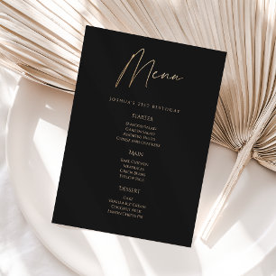 Modern Black Gold 21st Birthday Party Menu Card