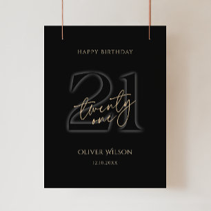 Modern Black Gold 21st Birthday Party Poster