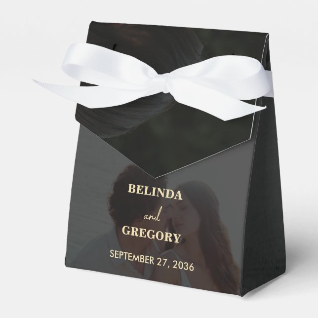 Modern Black Gold 2 Photo Overlay Wedding Favour Box (Front Side)