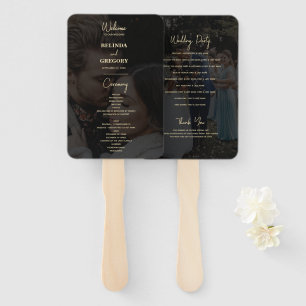 Modern Black Gold 2 Photo Overlay Wedding Program  Hand Fan