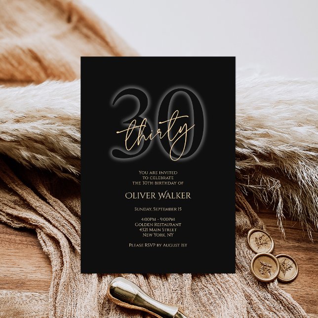 Modern Black Gold 30th Birthday Invitation (Modern Black Gold 30th Birthday Invitation)