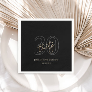 Modern Black Gold 30th Birthday Party Napkin