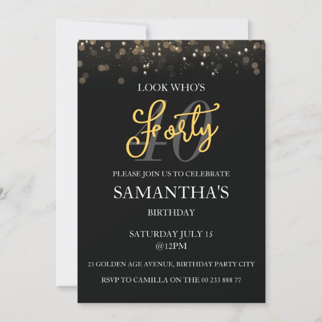 Modern Black Gold 40th Birthday Invitation (Front)