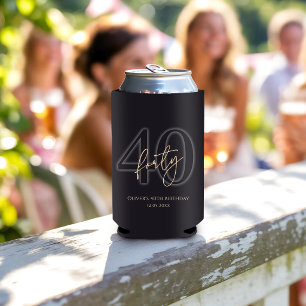 Modern Black Gold 40th Birthday Party Can Cooler