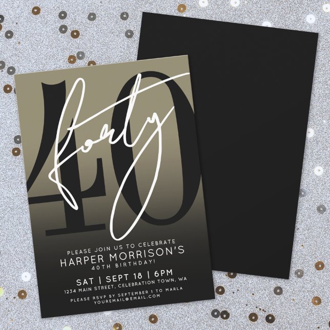 Modern Black Gold 40th Birthday Party Invitation (Modern Black Gold 40th Birthday Party Invitation)