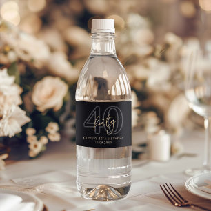 Modern Black Gold 40th Birthday Party Water Bottle Label