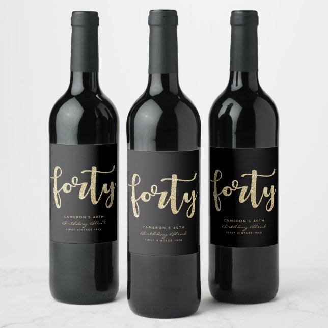 Modern Black & Gold 40th Birthday Personalised Wine Label (Bottles)