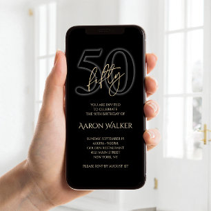 Modern Black Gold 50th Birthday Mobile Invite