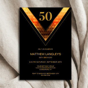 Modern Black Gold 50th Birthday Party Invitation