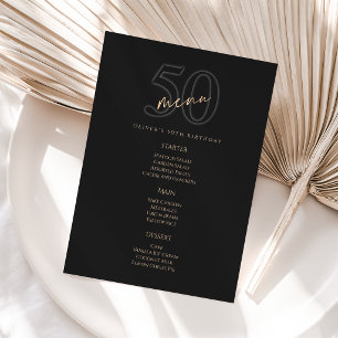 Modern Black Gold 50th Birthday Party Menu Card