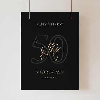 Modern Black Gold 50th Birthday Party Poster