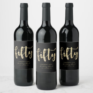 Modern Black & Gold 50th Birthday Personalised Wine Label