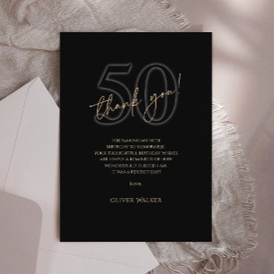 Modern Black Gold 50th Birthday Thank You Card