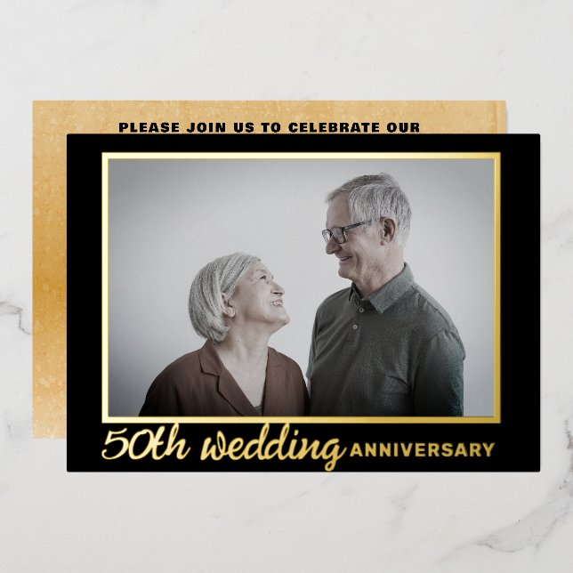 Modern Black & Gold 50th Wedding Anniversary (Front/Back)