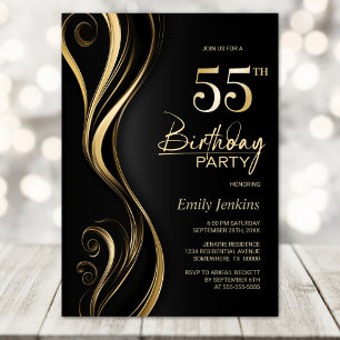 Modern Black Gold 55th Birthday Party Invitation