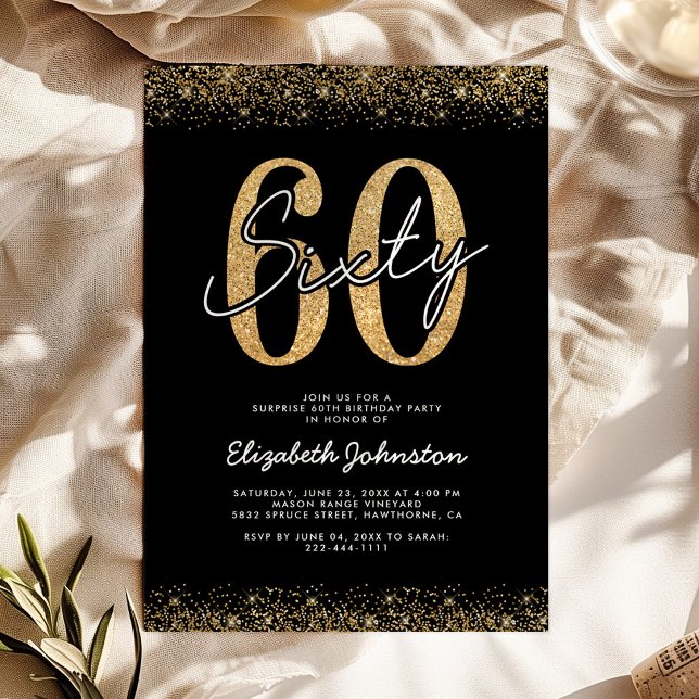 Modern Black Gold 60th Birthday Invitation (Creator Uploaded)