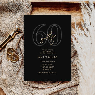 Modern Black Gold 60th Birthday Invitation