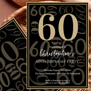 Modern Black Gold 60th Birthday Invitation For Him