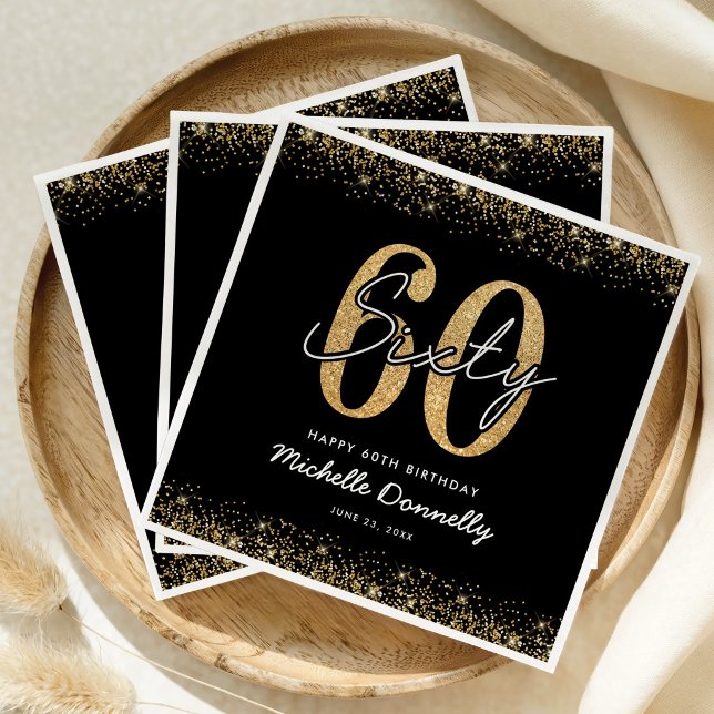 Modern Black Gold 60th Birthday Napkins (Creator Uploaded)