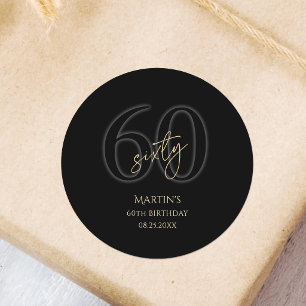 Modern Black Gold 60th Birthday Party Classic Round Sticker