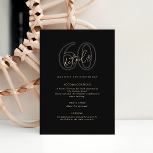 Modern Black Gold 60th Birthday Party Details Card