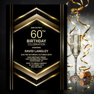 Modern Black Gold 60th Birthday Party Invitation