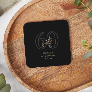 Modern Black Gold 60th Birthday Party  Square Pape Paper Coaster