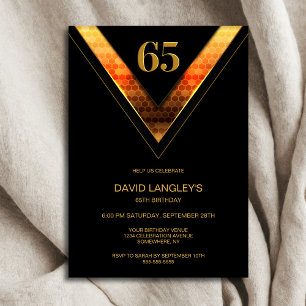 Modern Black Gold 65th Birthday Party Invitation