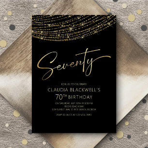 Modern Black Gold 70th Birthday Invitation