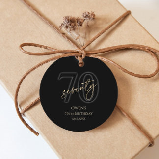 Modern Black Gold 70th Birthday Party Favour Tags