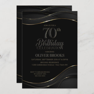Modern Black Gold 70th Birthday Party Invitation