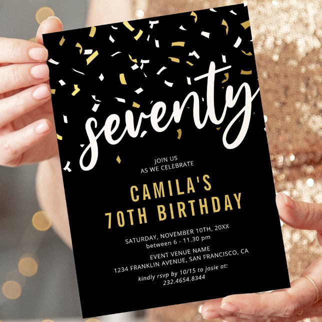 Modern Black & Gold 70th Birthday Party Invitation (Creator Uploaded)