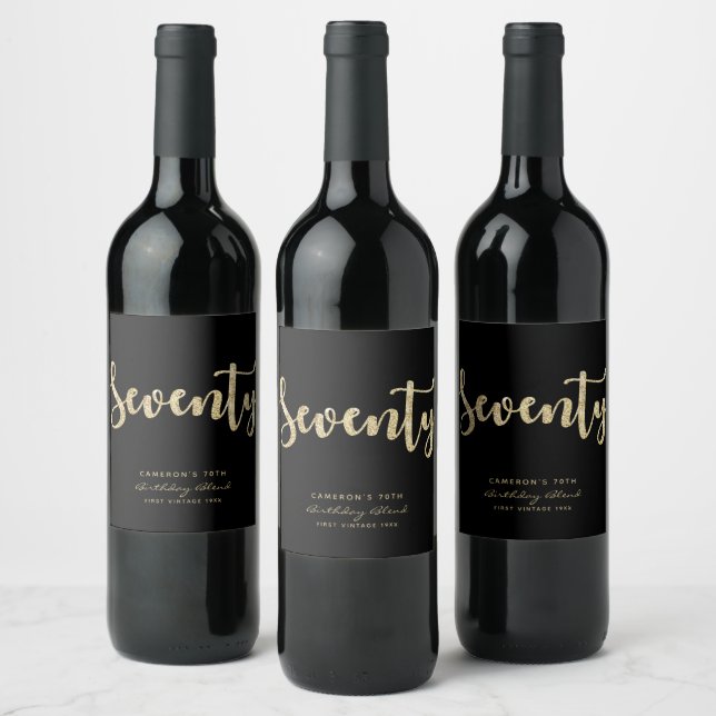 Modern Black & Gold 70th Birthday Personalised Wine Label (Bottles)
