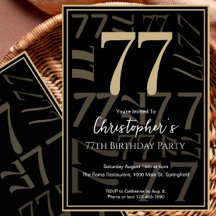 Modern Black Gold 77th Birthday Invitation For Him