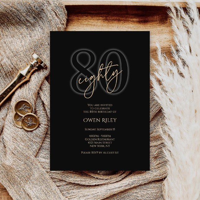 Modern Black Gold 80th Birthday Invitation (Modern Black Gold 80th Birthday Invitation)