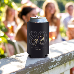 Modern Black Gold 80th Birthday Party Can Cooler