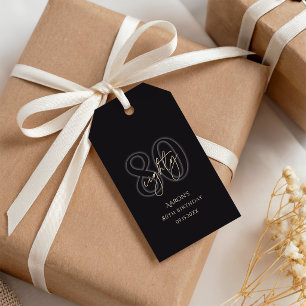 Modern Black Gold 80th Birthday Party Gift Tags