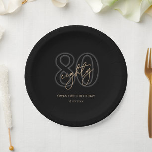Modern Black Gold 80th Birthday Party Paper Plates