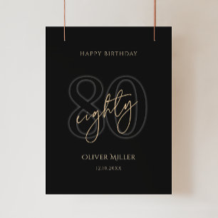 Modern Black Gold 80th Birthday Party Poster