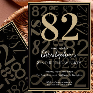 Modern Black Gold 82nd Birthday Invitation For Him