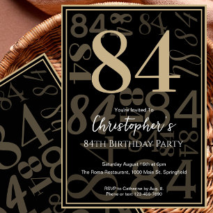 Modern Black Gold 84th Birthday Invitation For Him
