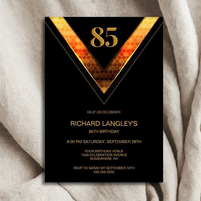 Modern Black Gold 85th Birthday Party Invitation (Creator Uploaded)
