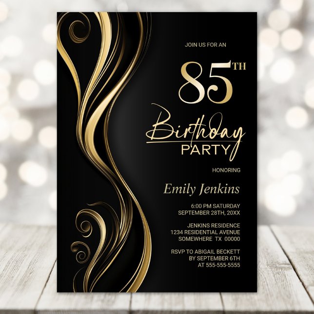 Modern Black Gold 85th Birthday Party Invitation (Creator Uploaded)