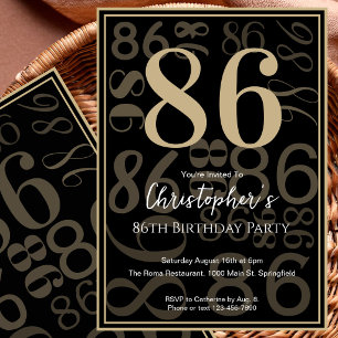 Modern Black Gold 86th Birthday Invitation For Him